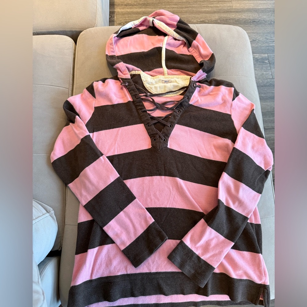 Gap Pink and Brown Striped Pajama Hoodie